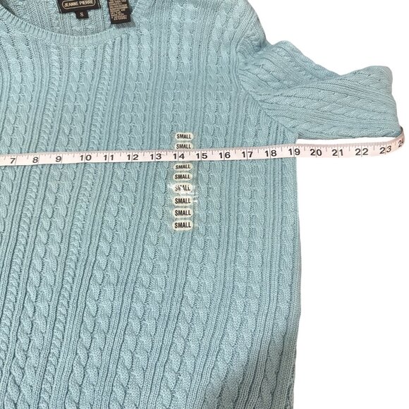 NWT Vintage Jeanne Pierre Cable Knit Cotton Sweater Blue Crewneck Women’s Small - Picture 6 of 9